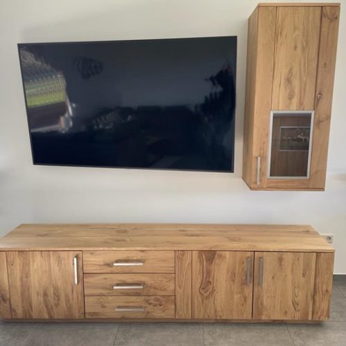 Moderne Eichenmöbel - Odin, TV Kombination, Asteiche, Massiv, Bianco geölt