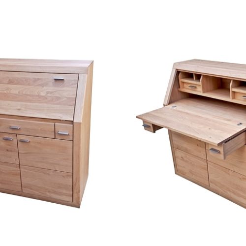 Asteiche Massiv Sekretär eiche bianco geölt, Modell "Essen"