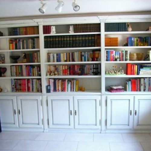 Bücherwand mit farbig abgesetzten Profilen