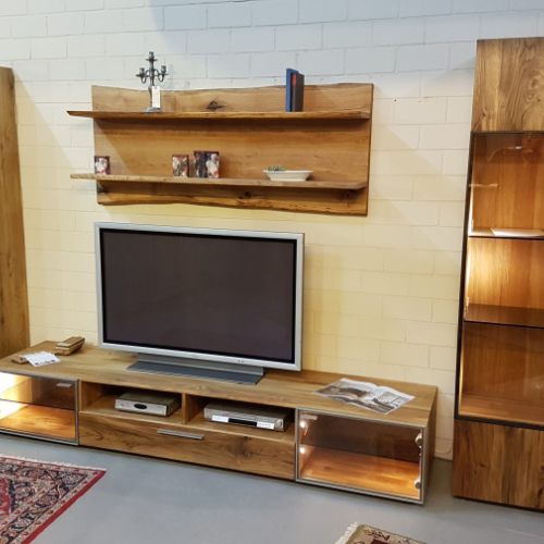 Wohnwand Reveno Eiche massiv Altholz