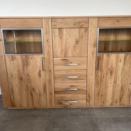 Moderne Eichenm&ouml;bel - Odin Highboard, Asteiche, voll Massiv, Bianco ge&ouml;lt