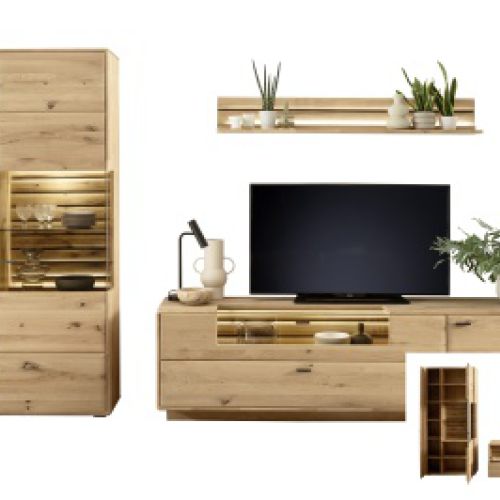 Moderne Eichenm&ouml;bel - Girona W02 mit Beleuchtung und Deko